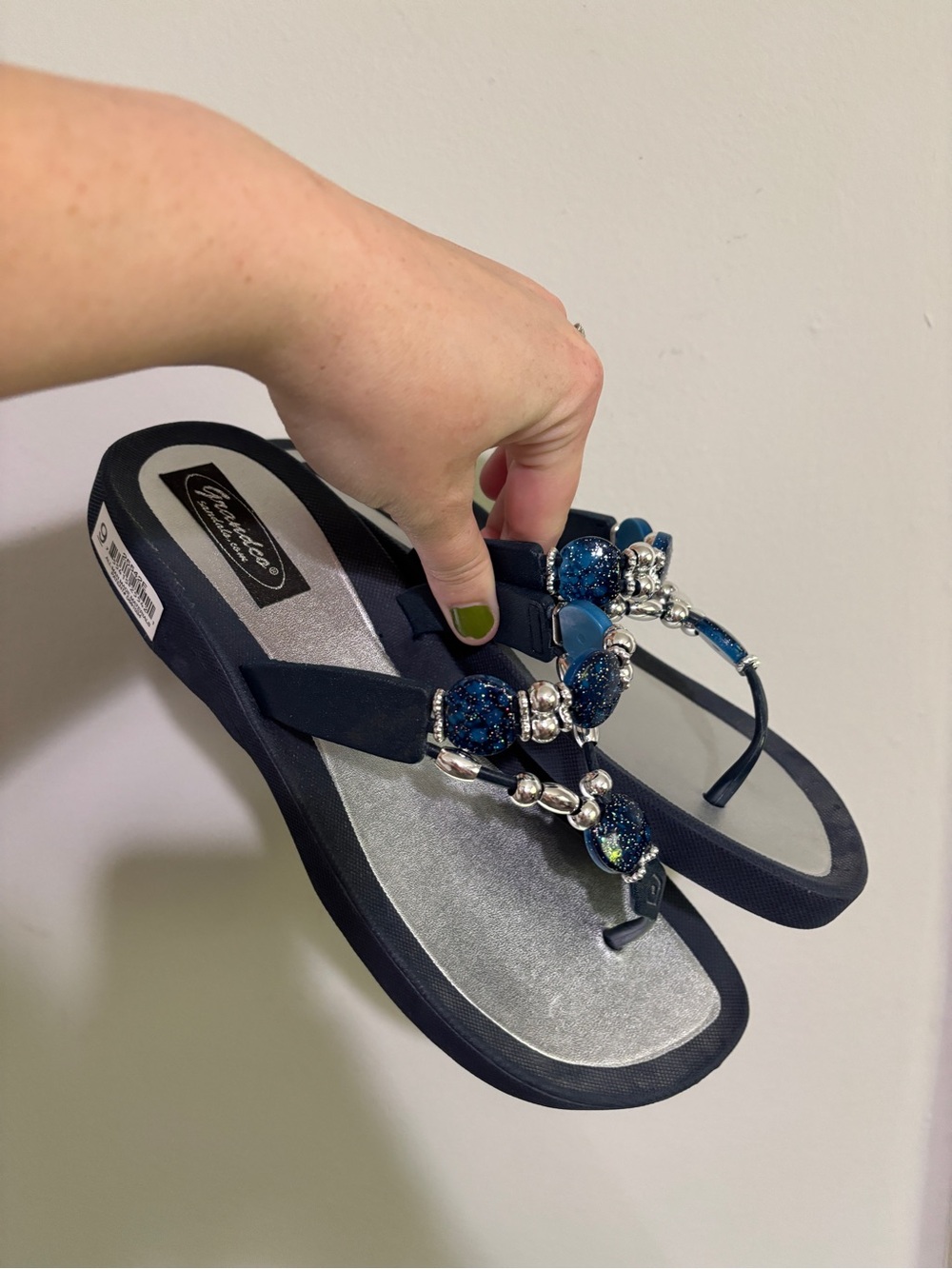 Grandco Sandals Navy Beaded Thong Sandals NWT 9